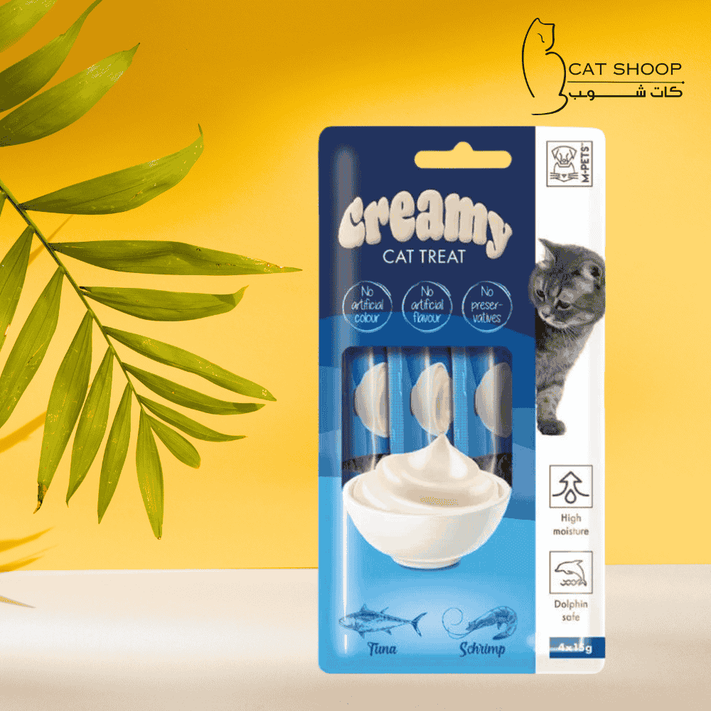 مكافأة كريمي ام بت للقطط بنكهة التونا و الجمبري
